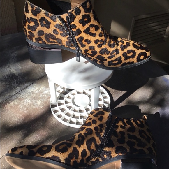 Franco Sarto Arden Leopard Print Silver Detail Block Almond-toe Booties Shoes - Picture 7 of 9